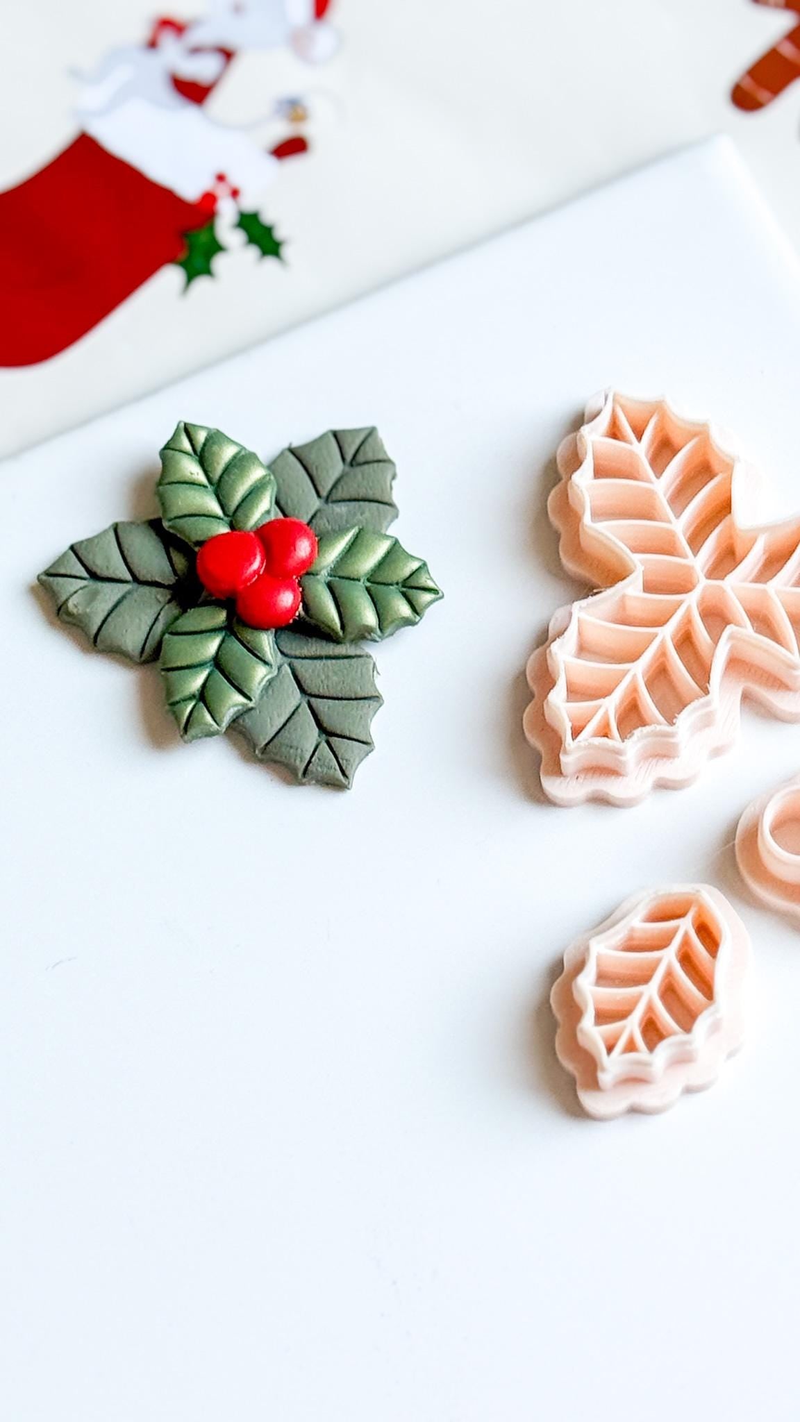 Holly Leaves & Berries Clay Cutter: Christmas Jewelry, Ornaments