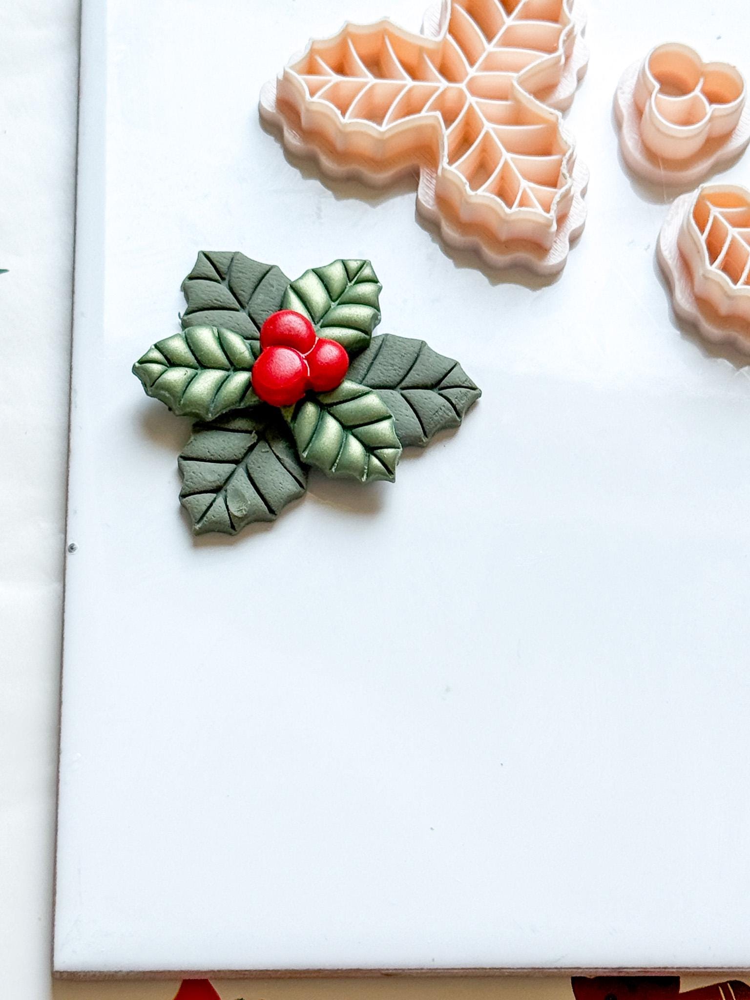 Holly Leaves & Berries Clay Cutter: Christmas Jewelry, Ornaments
