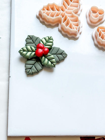 Holly Leaves & Berries Clay Cutter: Christmas Jewelry, Ornaments