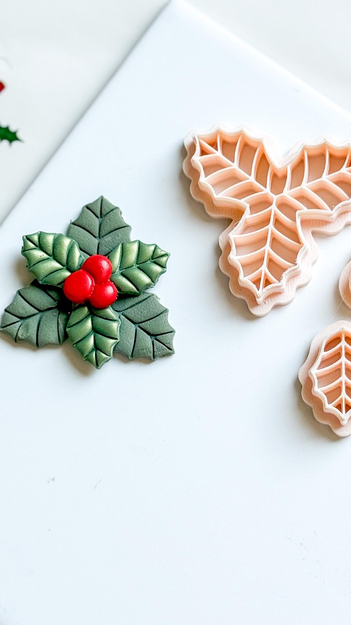 Holly Leaves & Berries Clay Cutter: Christmas Jewelry, Ornaments