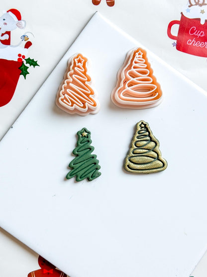 Christmas Tree Polymer Clay Cutter Zigzag or Spiral Star Holiday Jewelry Supplies