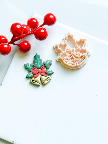 Christmas Bells Clay Cutter, Bow & Holly, Festive Jewelry