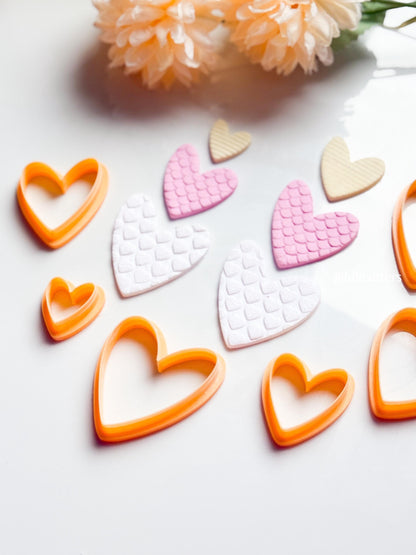 Layered Heart Polymer Clay Cutter Set 5 Sizes with Texture Imprint Details