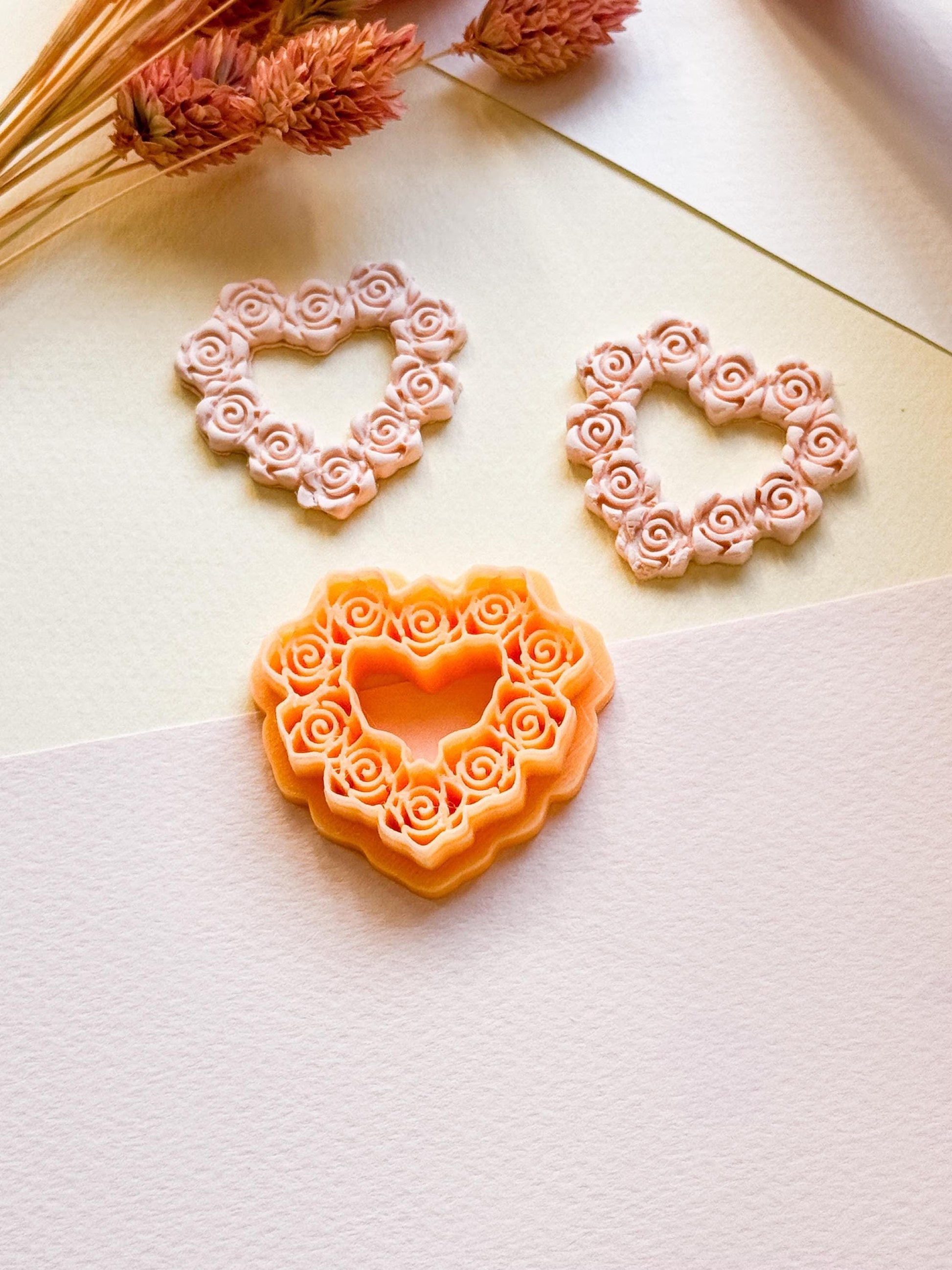 Rose Wreath Heart Polymer Clay Cutter, Floral Valentine Jewelry Tool