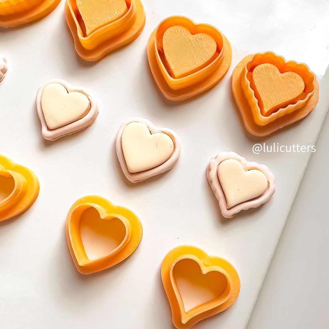 Layered Heart Polymer Clay Cutter Set: Scalloped & Plain Frames