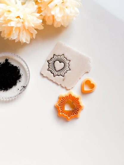 Sunburst Radiant Heart Polymer Clay Cutter Ex Voto Sacred Heart Tool