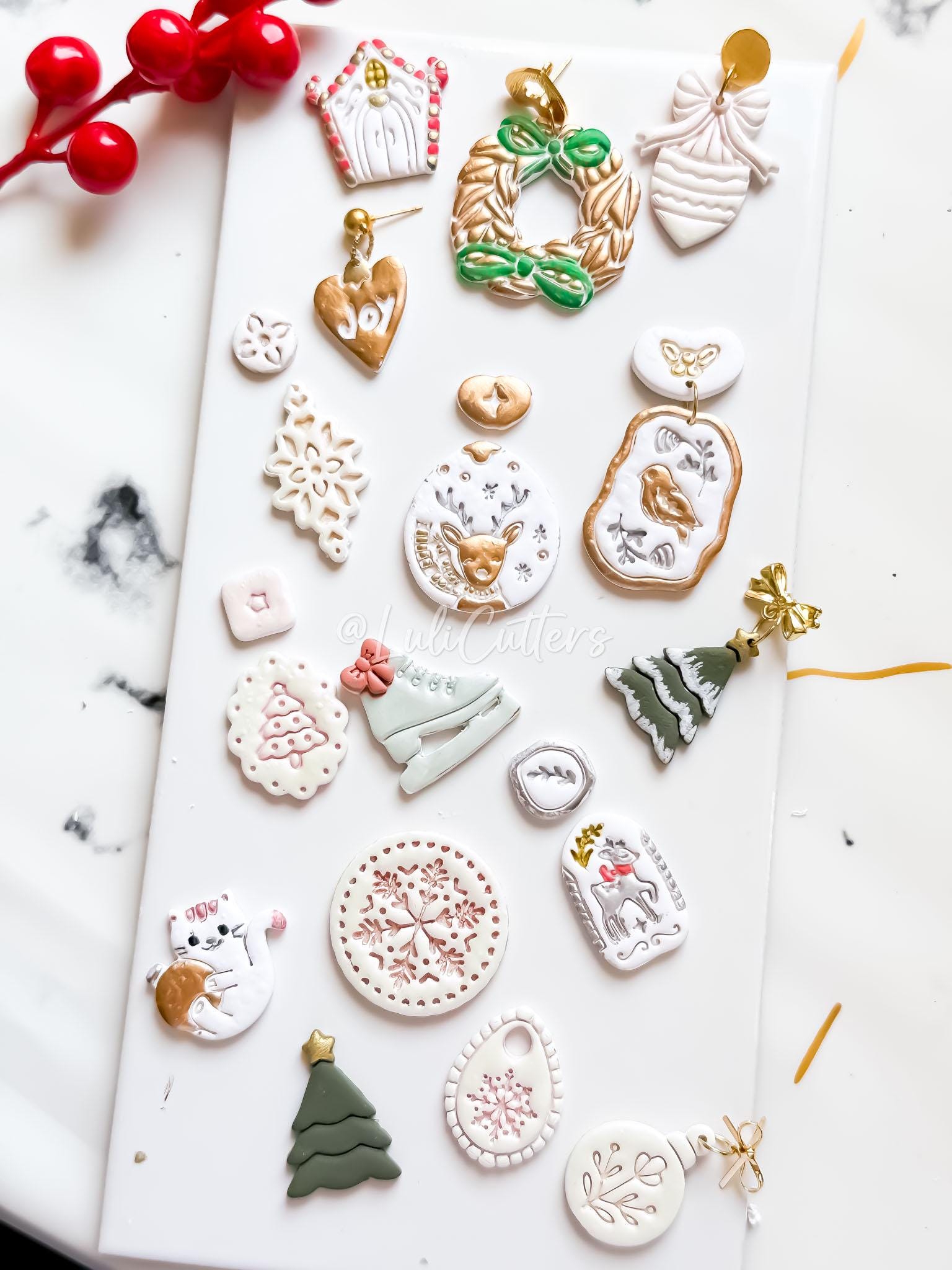 Winter Fairy Floral Ornament Polymer Clay Cutter Earrings, Jewelry, Christmas Decorations