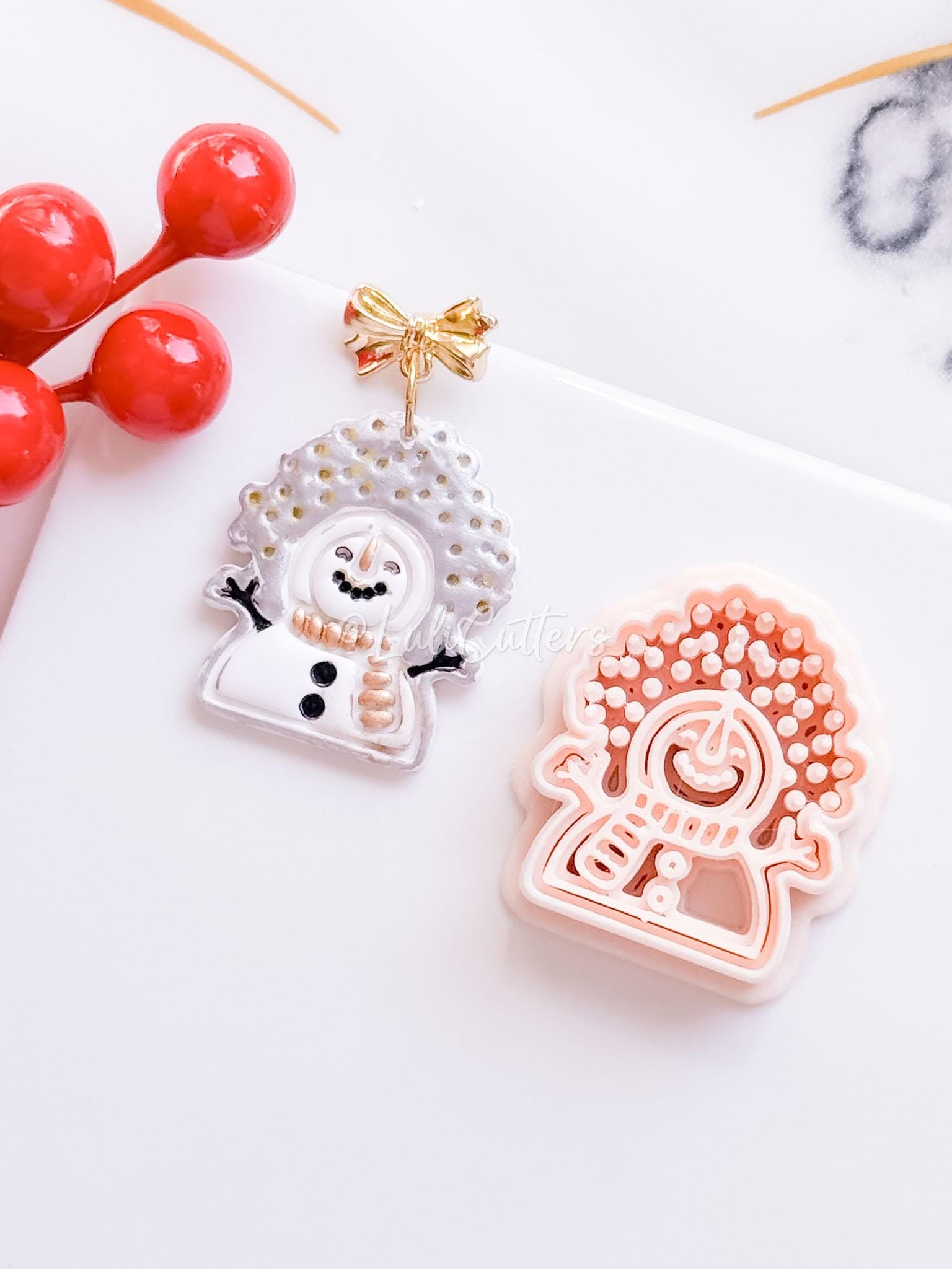 Winter Fairy Joyful Snowman with Snowflakes Polymer Clay Cutter Christmas Earrings & Ornaments