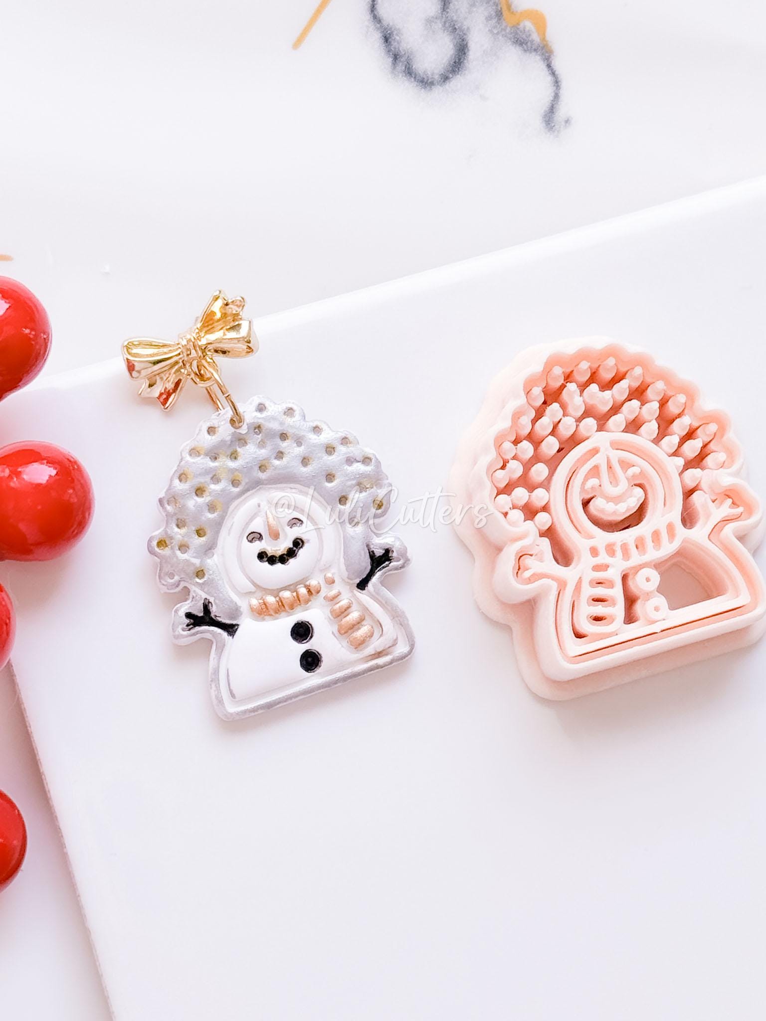 Winter Fairy Joyful Snowman with Snowflakes Polymer Clay Cutter Christmas Earrings & Ornaments