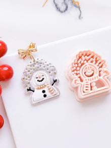 Winter Fairy Joyful Snowman with Snowflakes Polymer Clay Cutter Christmas Earrings & Ornaments