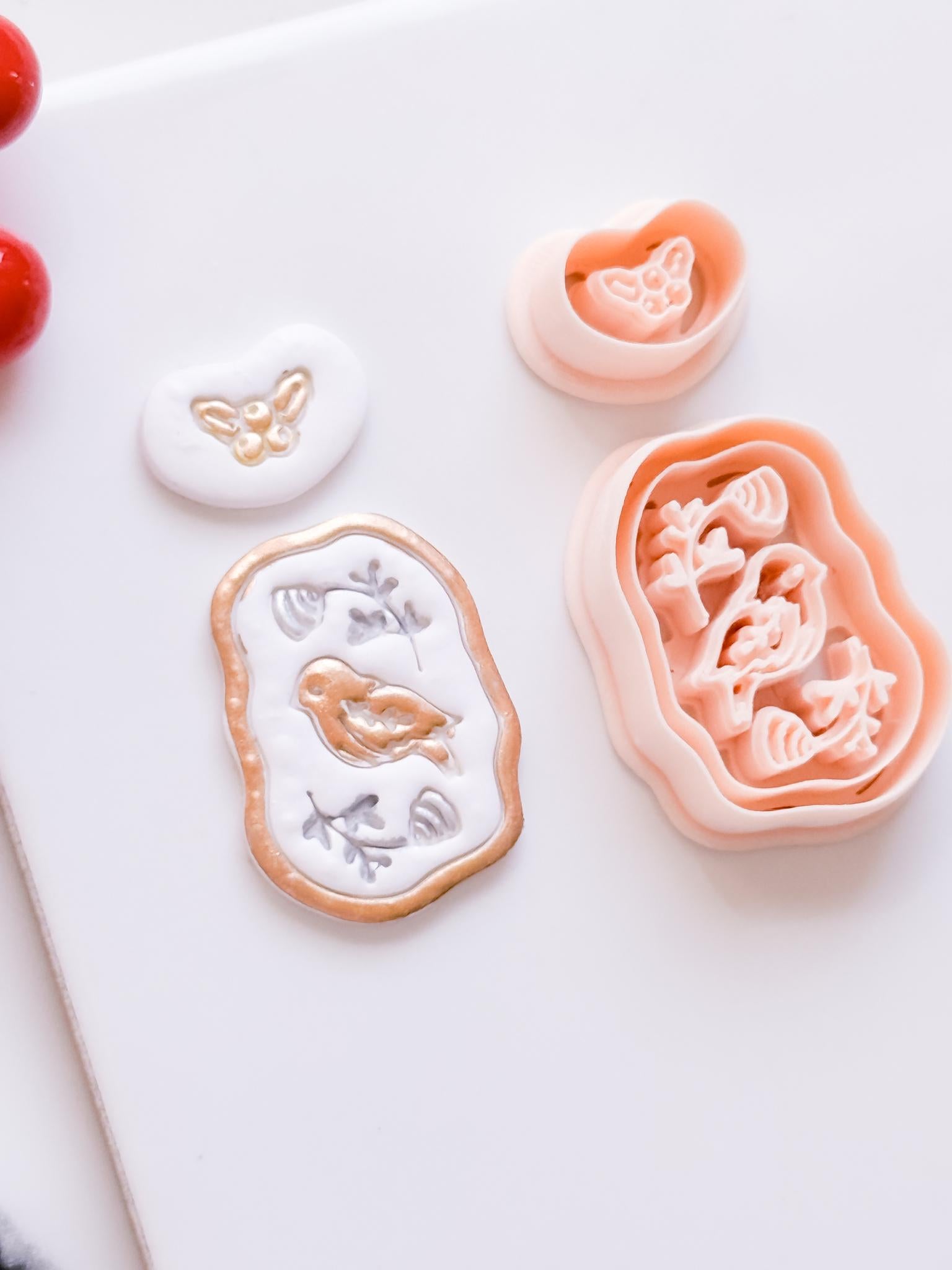 Winter Fairy Bird & Holly Polymer Clay Cutter Set Holiday Earrings, Jewelry