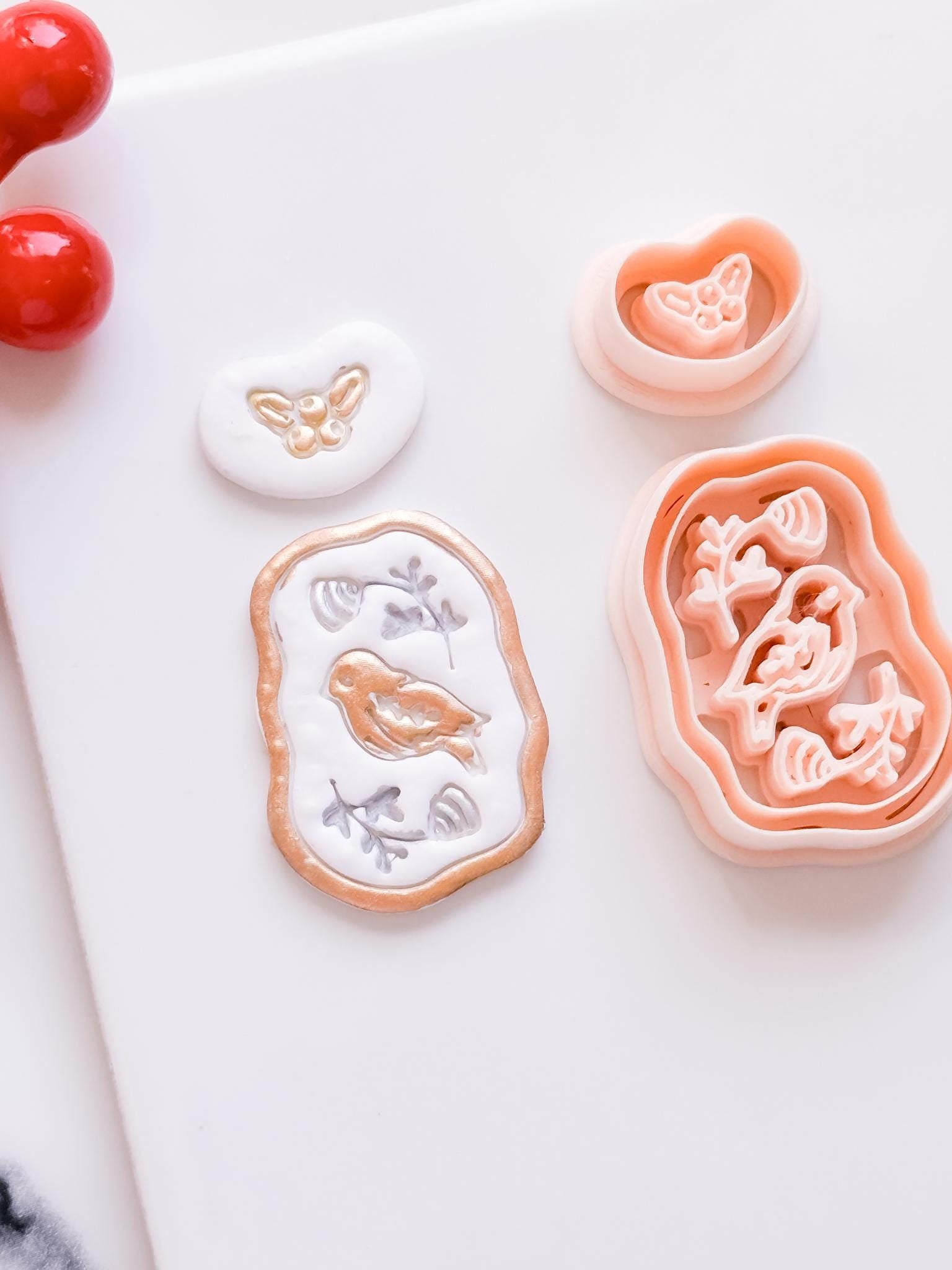 Winter Fairy Bird & Holly Polymer Clay Cutter Set Holiday Earrings, Jewelry