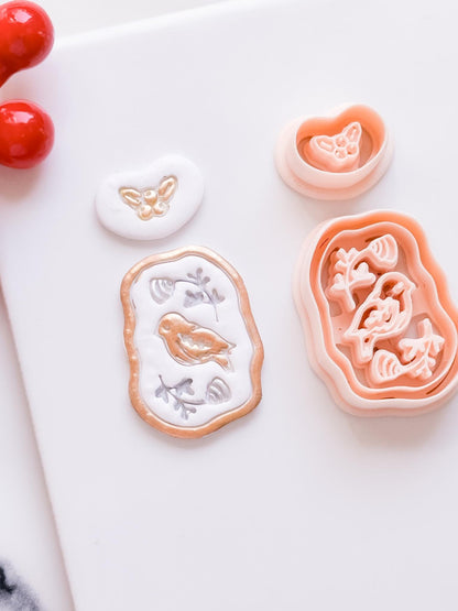 Winter Fairy Bird & Holly Polymer Clay Cutter Set Holiday Earrings, Jewelry