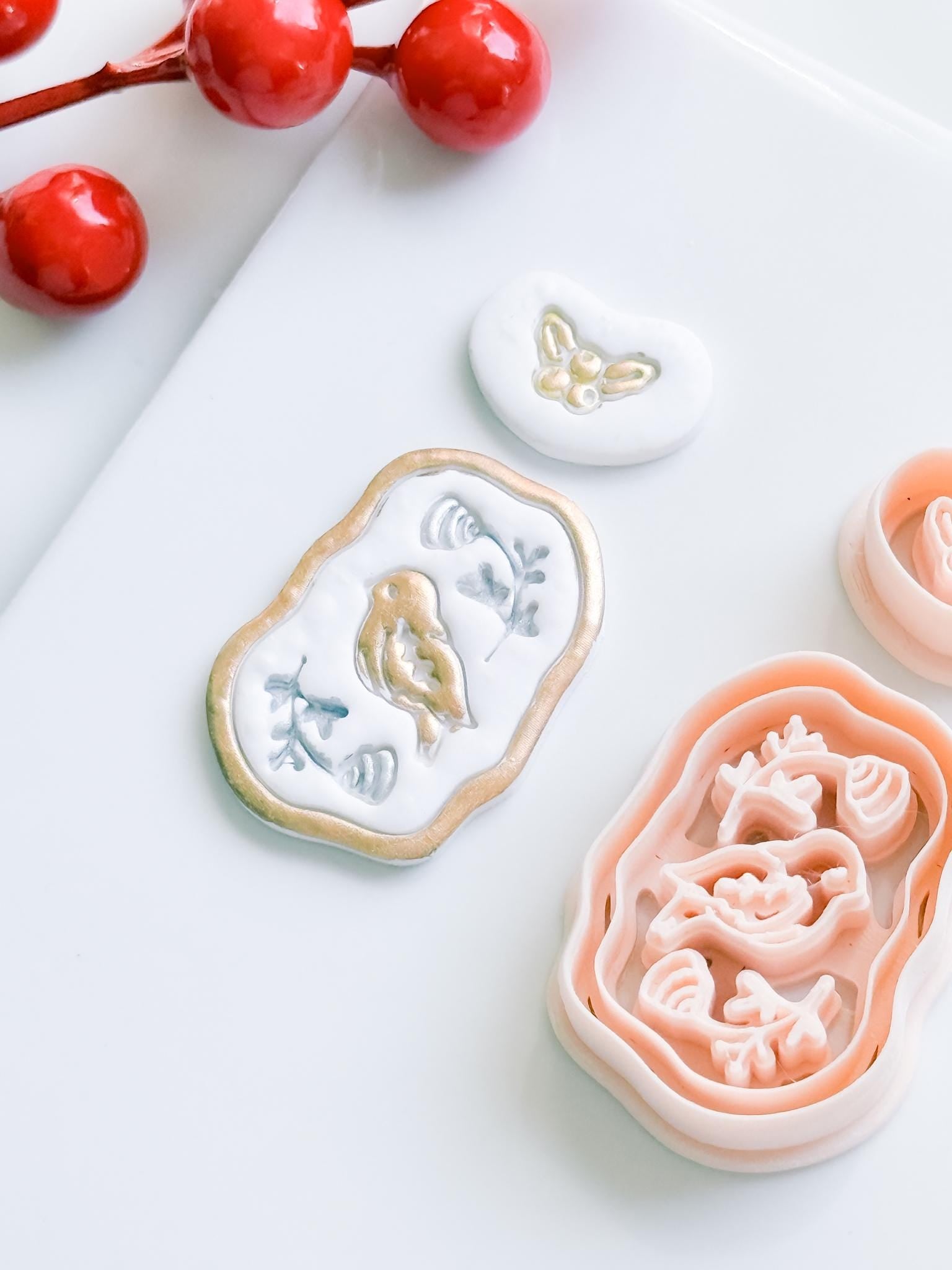 Winter Fairy Bird & Holly Polymer Clay Cutter Set Holiday Earrings, Jewelry