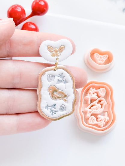 Winter Fairy Bird & Holly Polymer Clay Cutter Set Holiday Earrings, Jewelry