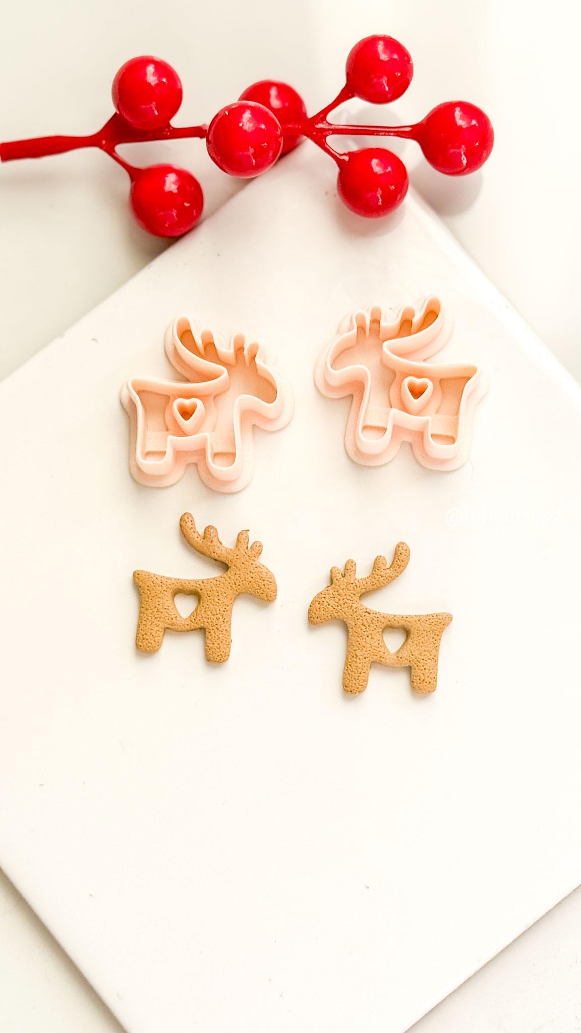 Nordic Reindeer with Heart Clay Cutter Christmas Earrings & Ornaments