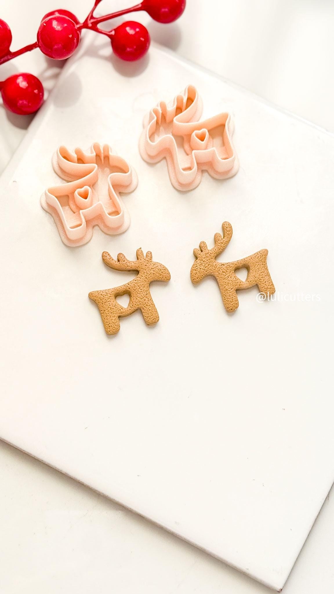 Nordic Reindeer with Heart Clay Cutter Christmas Earrings & Ornaments