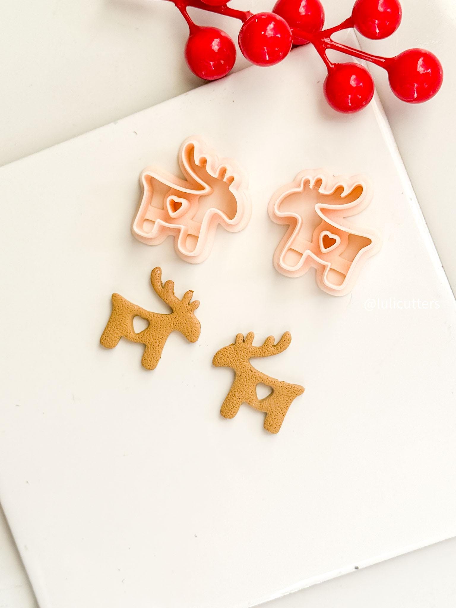 Nordic Reindeer with Heart Clay Cutter Christmas Earrings & Ornaments