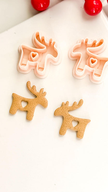 Nordic Reindeer with Heart Clay Cutter Christmas Earrings & Ornaments