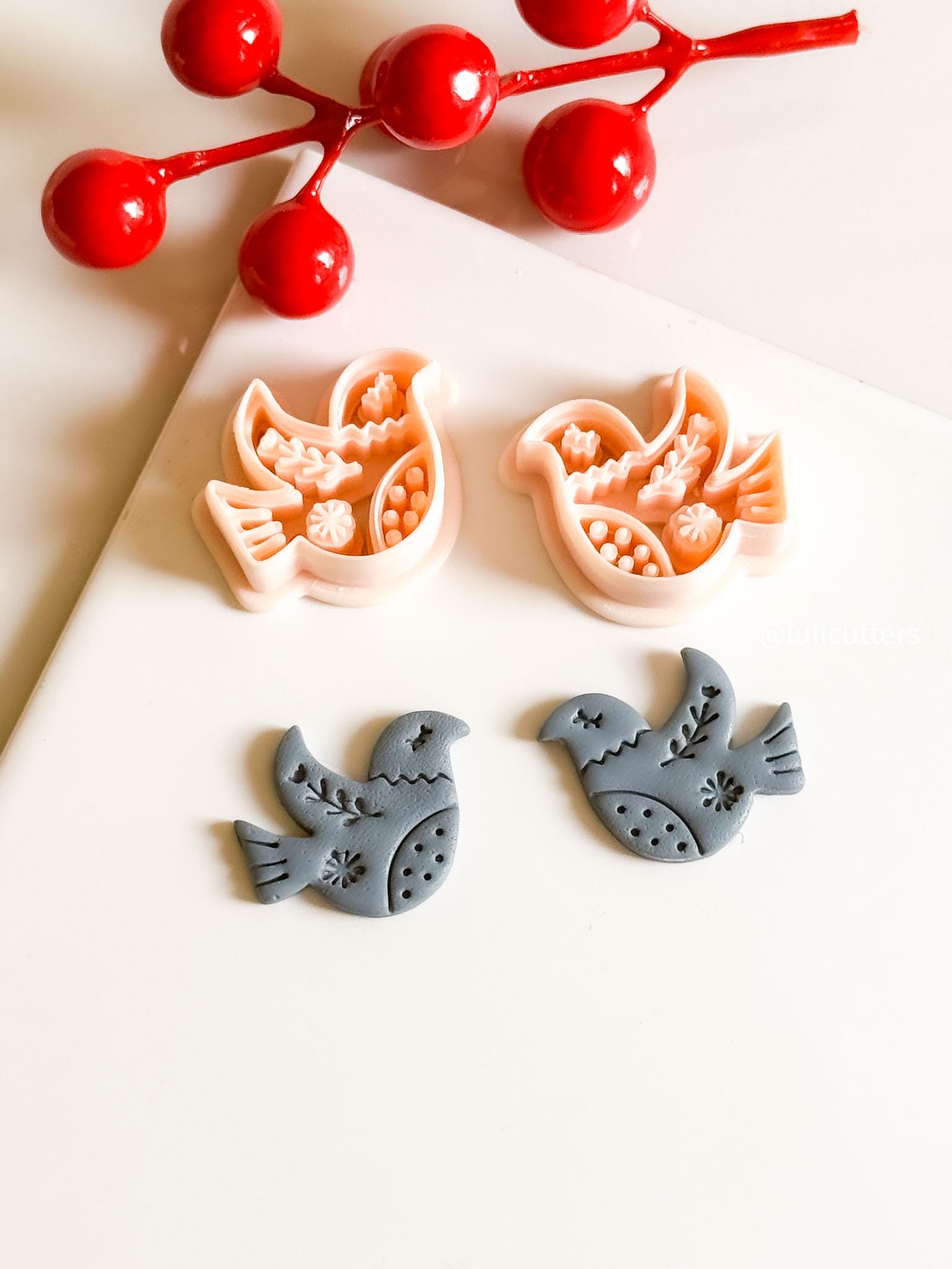 Nordic Dove Polymer Clay Earring Cutter Folk Art Christmas Bird Earring Tool