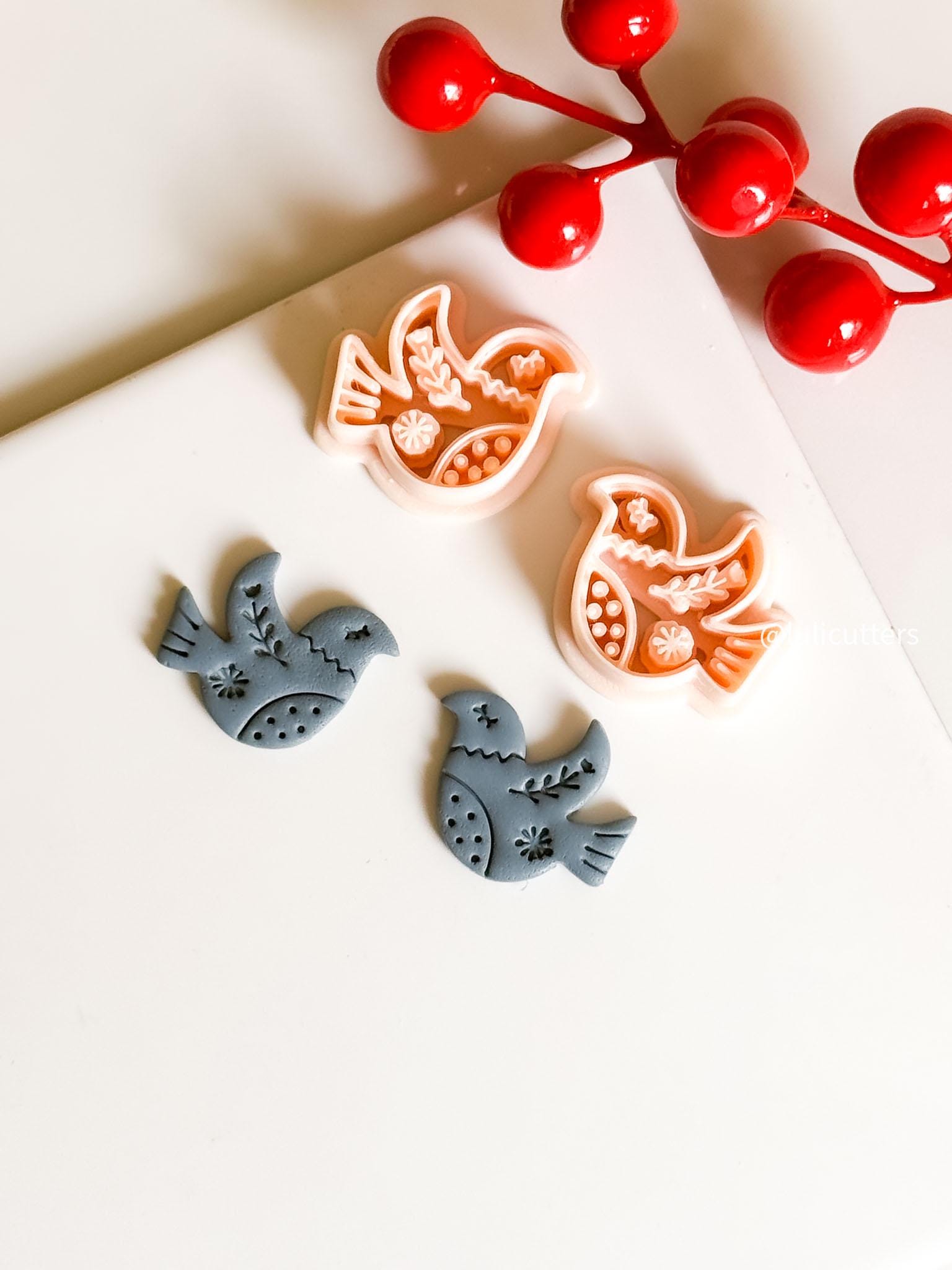 Nordic Dove Polymer Clay Earring Cutter Folk Art Christmas Bird Earring Tool