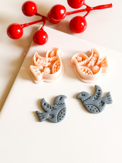 Nordic Dove Polymer Clay Earring Cutter Folk Art Christmas Bird Earring Tool