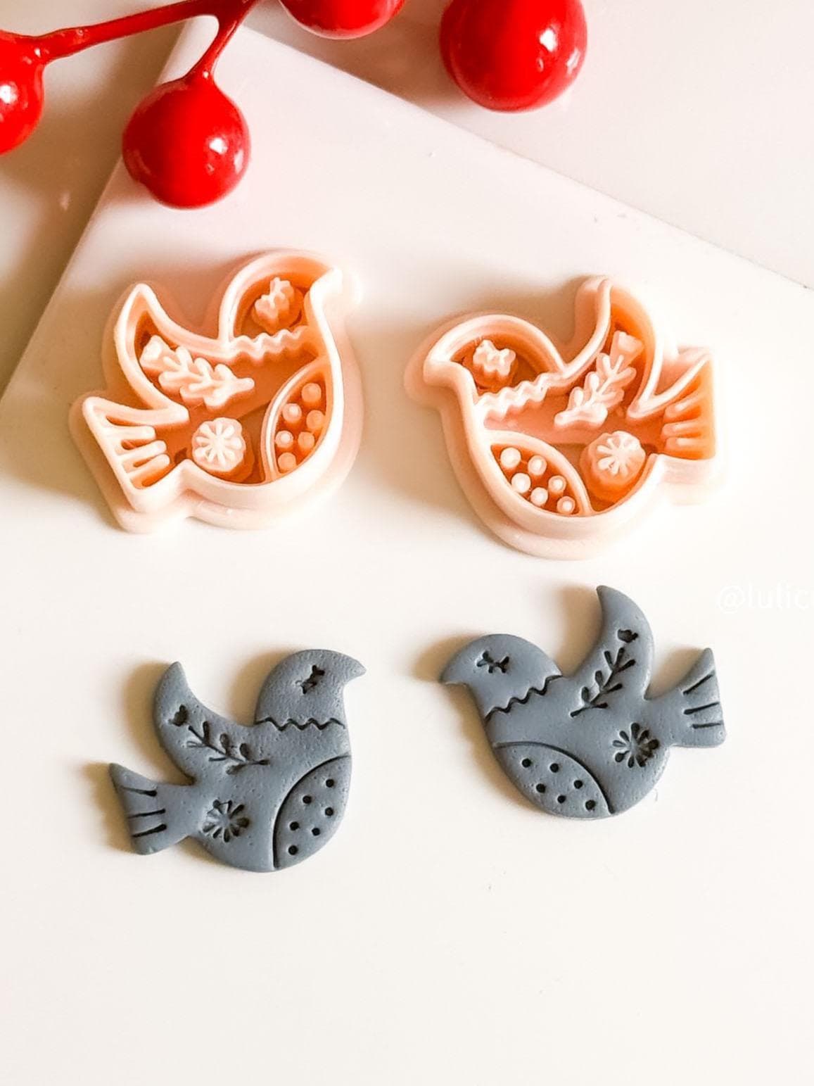 Nordic Dove Polymer Clay Earring Cutter Folk Art Christmas Bird Earring Tool