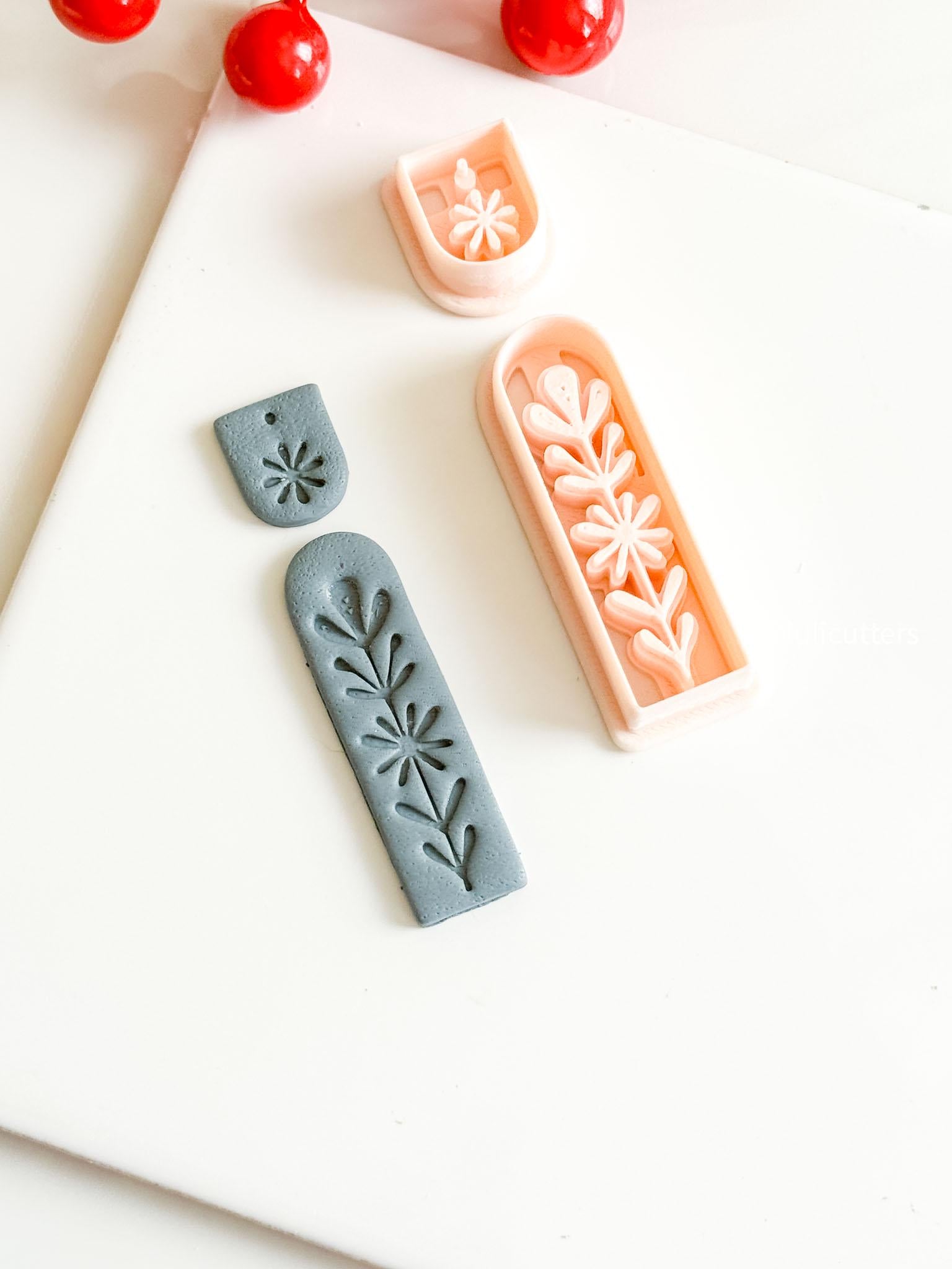 Nordic Floral Polymer Clay Cutter Long Bar Dangle Earring Jewelry Tool