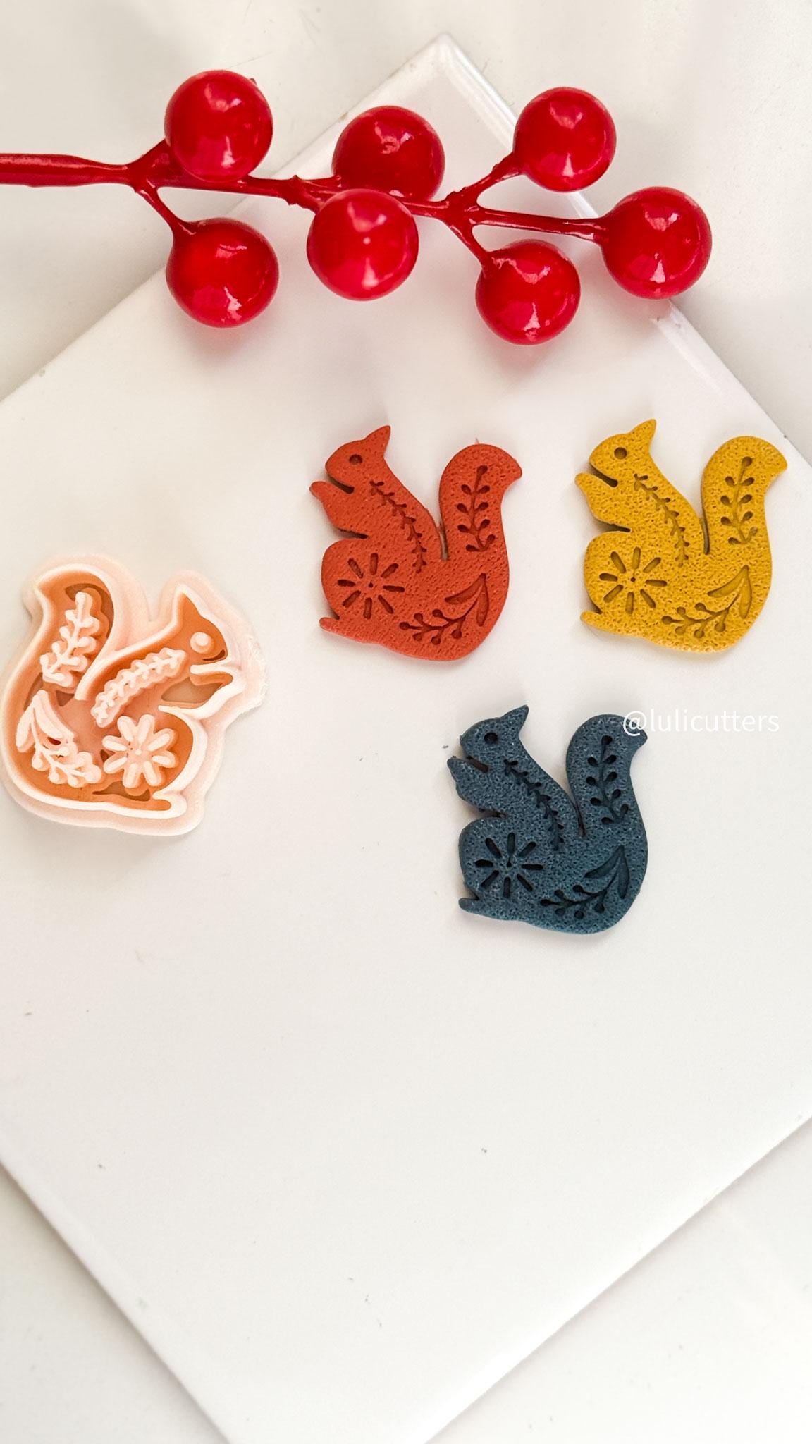 Nordic Floral Squirrel Polymer Clay Cutter for Earrings and Ornaments