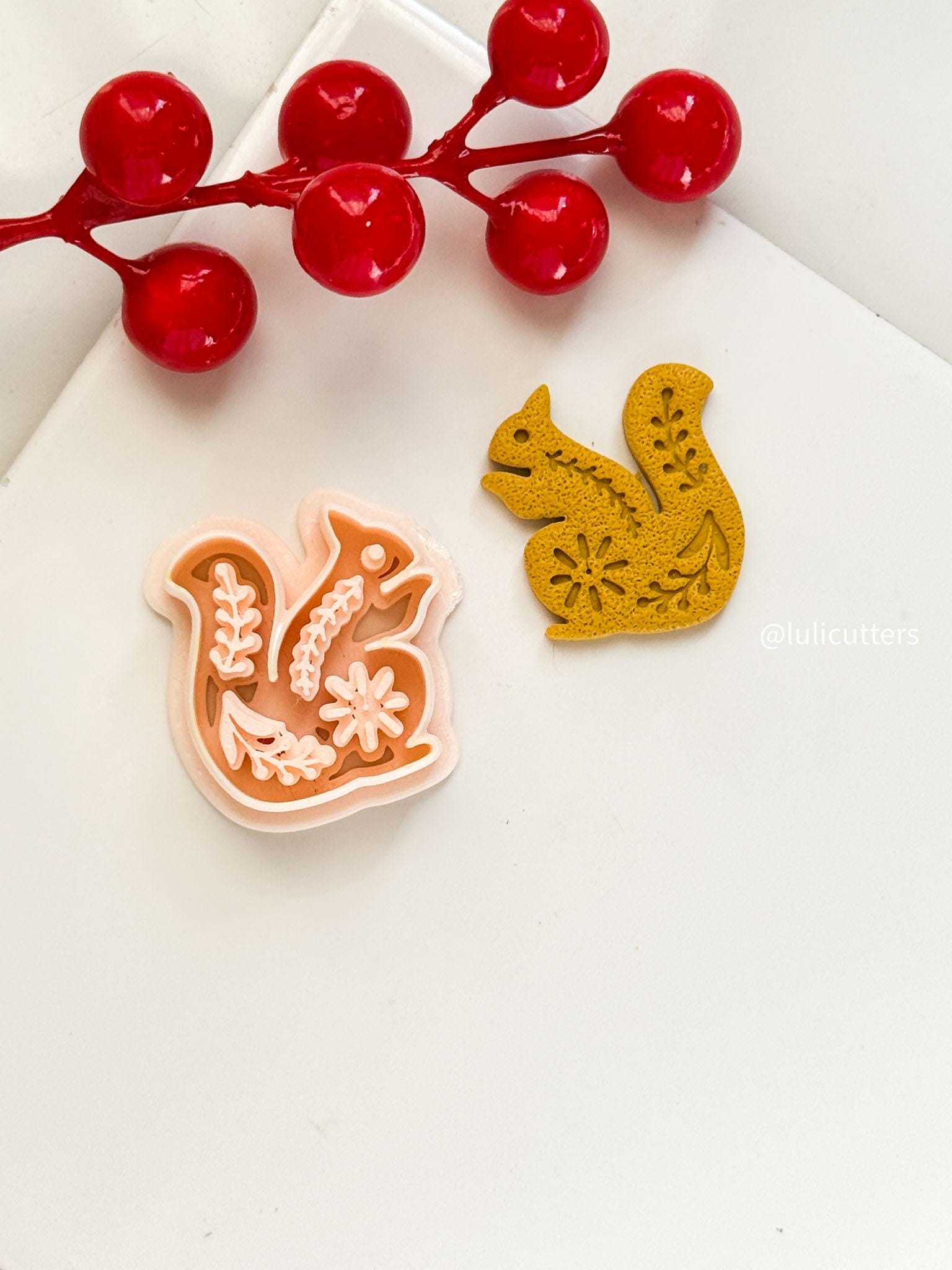 Nordic Floral Squirrel Polymer Clay Cutter for Earrings and Ornaments