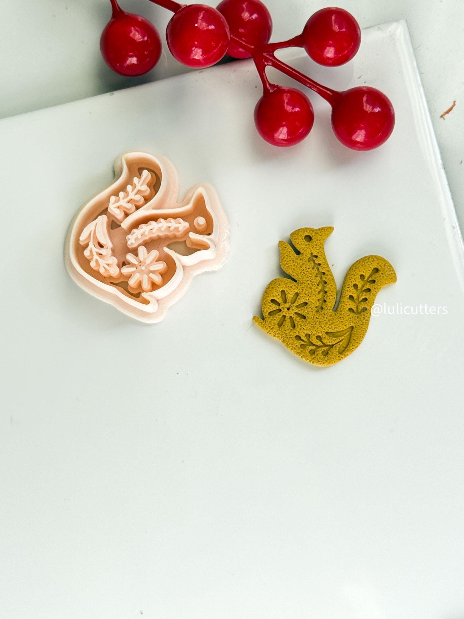 Nordic Floral Squirrel Polymer Clay Cutter for Earrings and Ornaments
