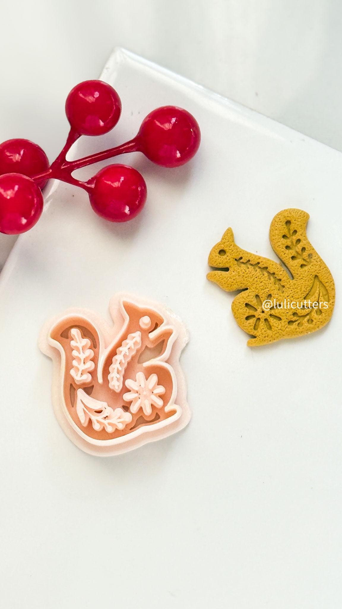 Nordic Floral Squirrel Polymer Clay Cutter for Earrings and Ornaments