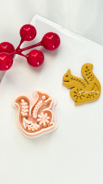 Nordic Floral Squirrel Polymer Clay Cutter for Earrings and Ornaments