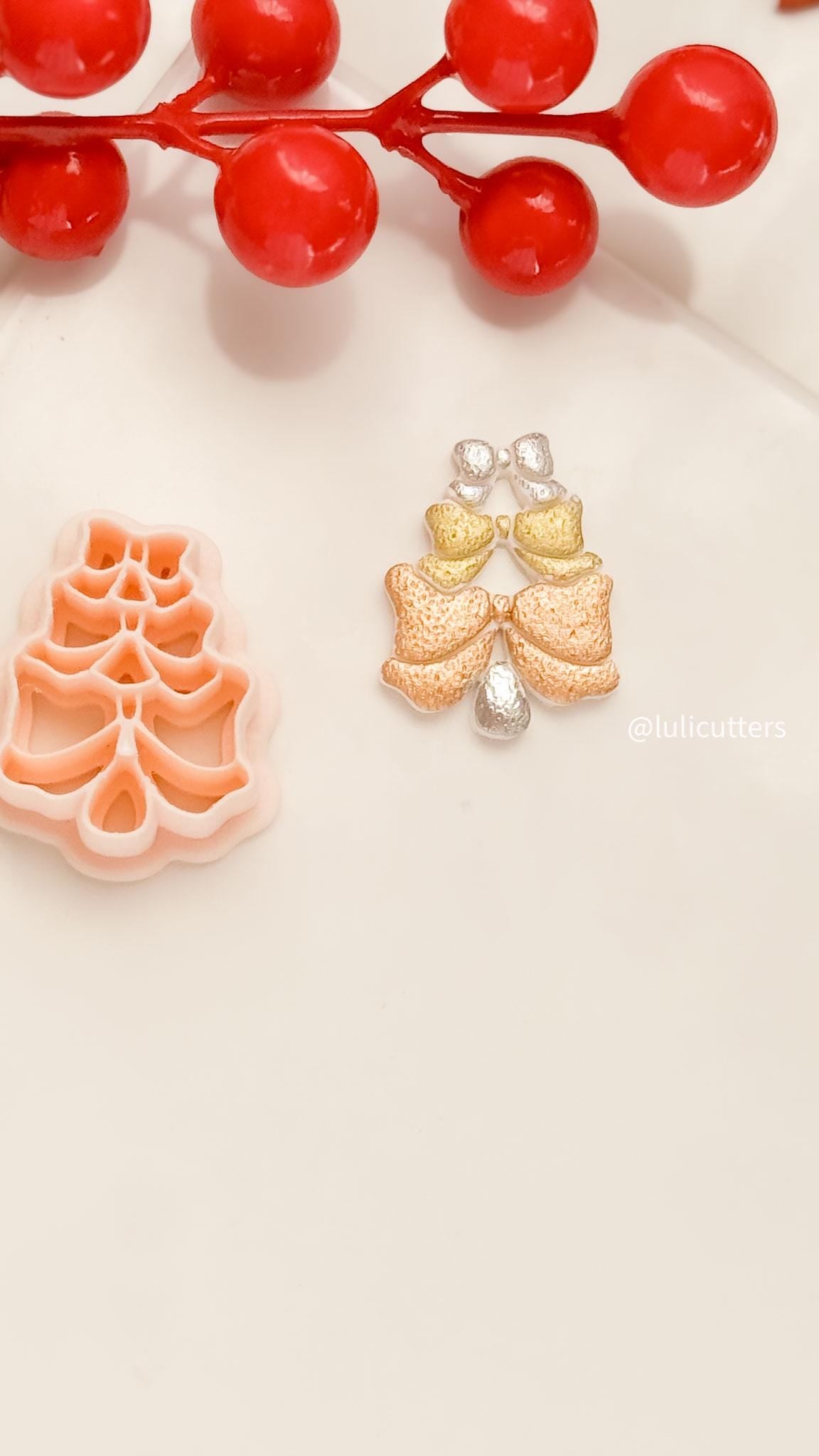 Winter Fairy Layered Bow Christmas Tree Polymer Clay Cutter for Earrings & Ornaments