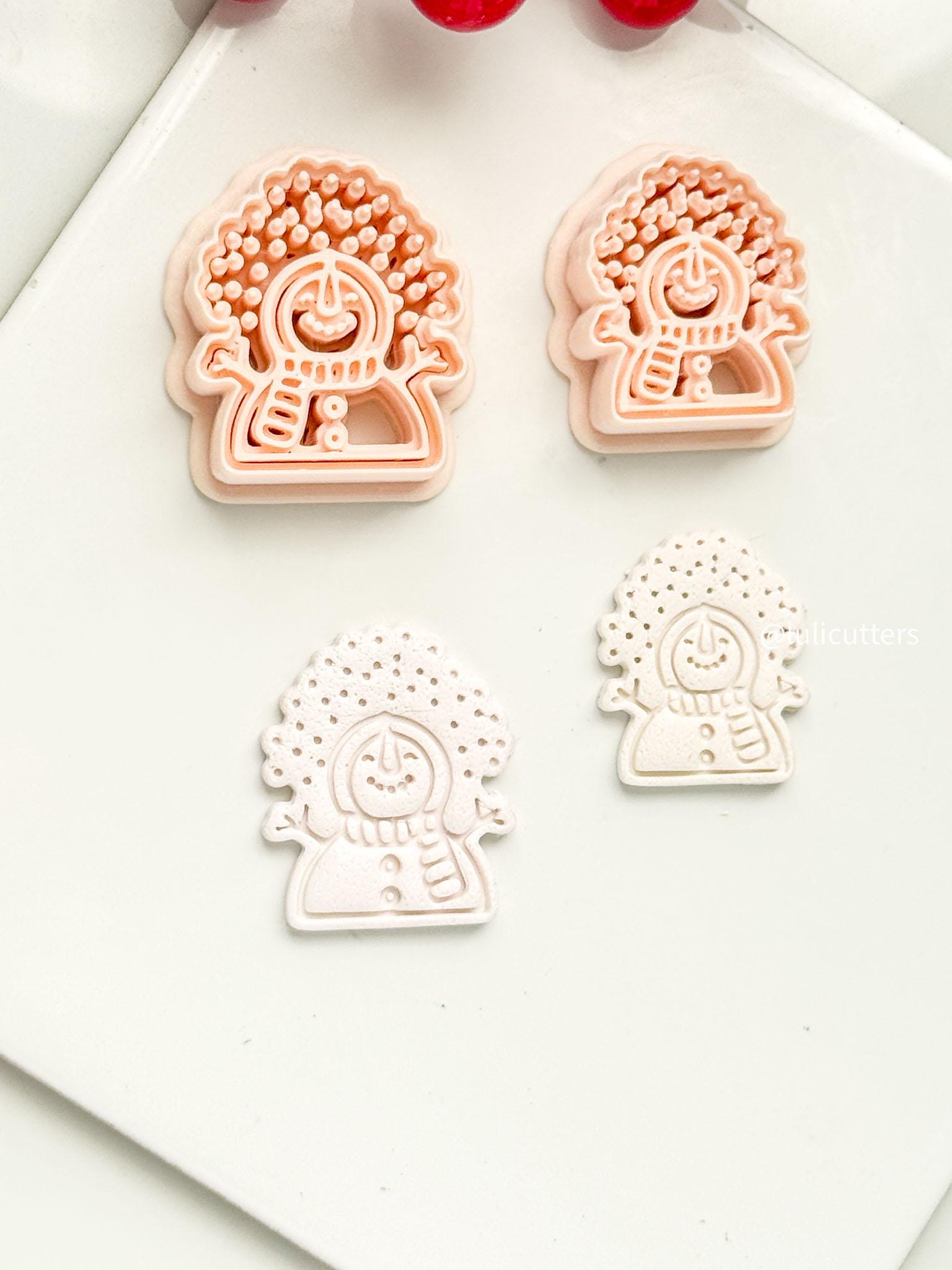 Winter Fairy Joyful Snowman with Snowflakes Polymer Clay Cutter Christmas Earrings & Ornaments