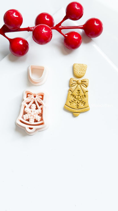 Winter Fairy Christmas Bell Polymer Clay Cutter with Snowflake and Bow Design