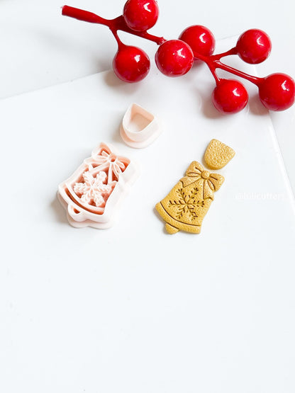 Winter Fairy Christmas Bell Polymer Clay Cutter with Snowflake and Bow Design