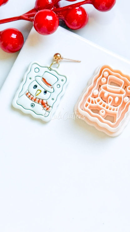 Snowman Polymer Clay Cutter Rectangular Winter Holiday Design with Scarf & Hat