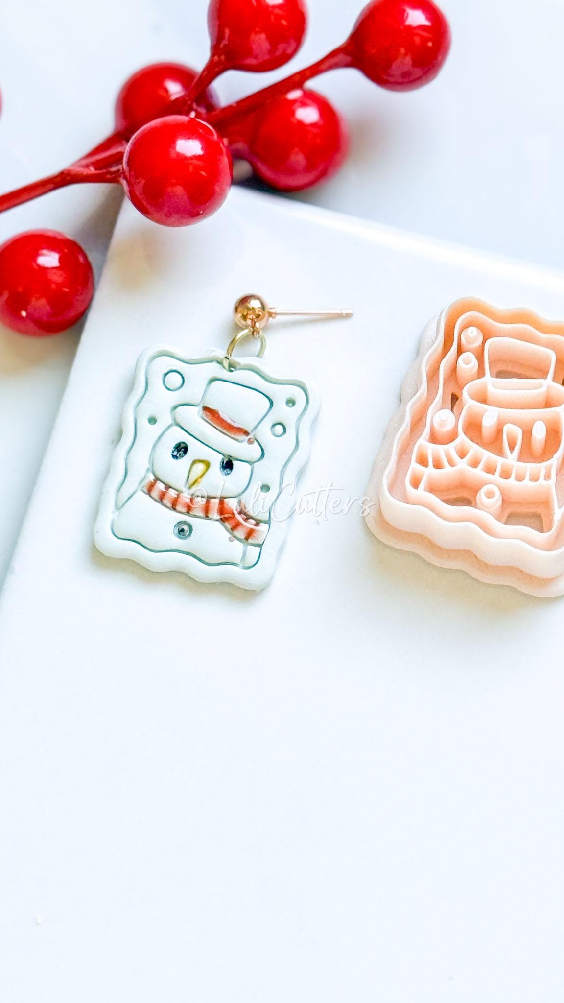Snowman Polymer Clay Cutter Rectangular Winter Holiday Design with Scarf & Hat