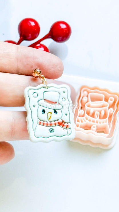Snowman Polymer Clay Cutter Rectangular Winter Holiday Design with Scarf & Hat