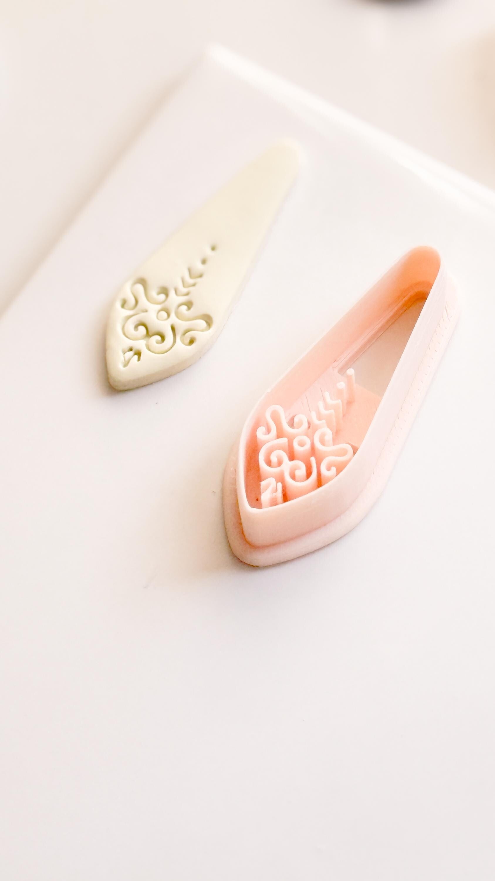 Ornate Long Drop Polymer Clay Cutter Swirl Engraved Shape for Statement Earrings & Jewelry