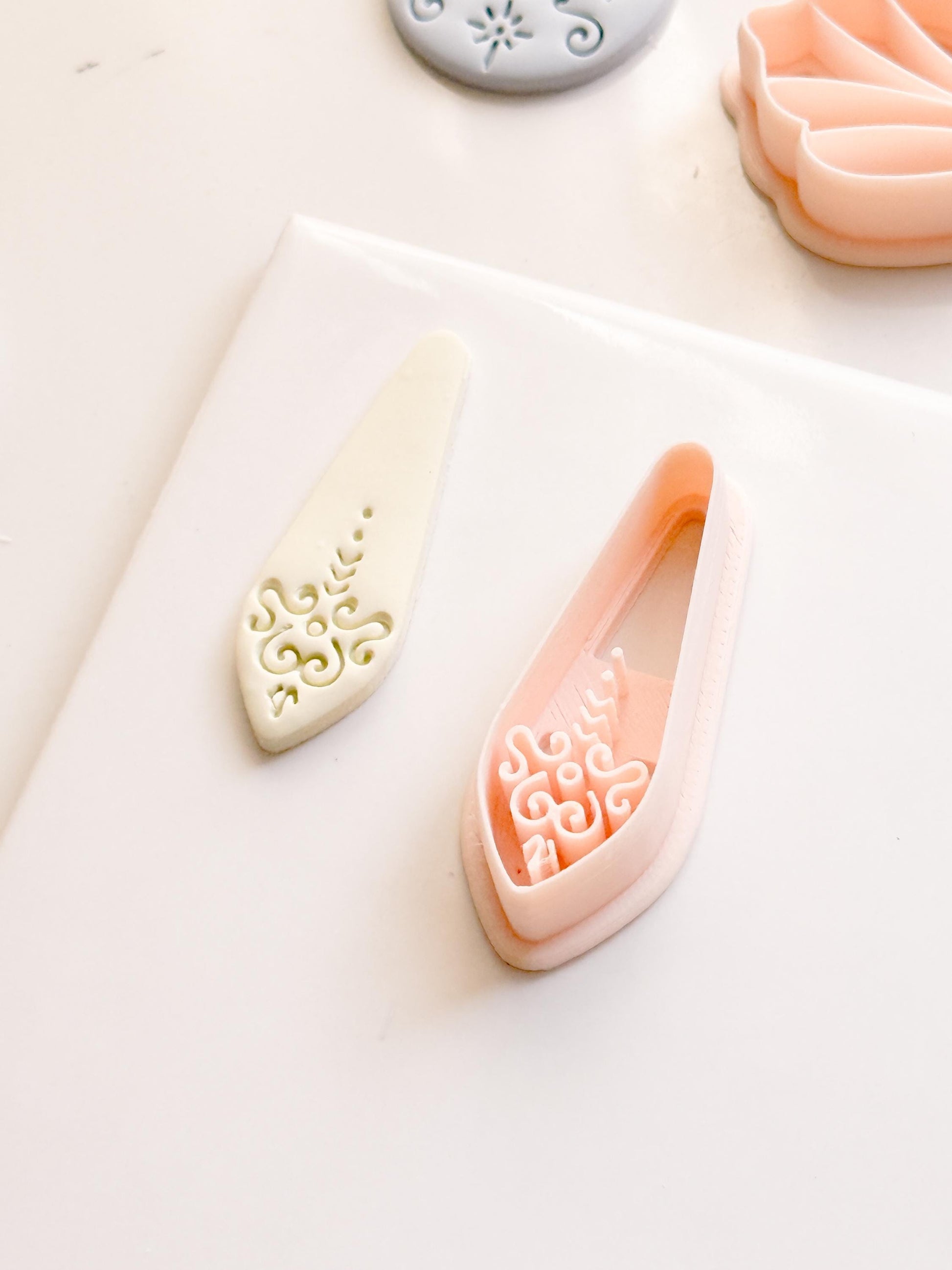 Ornate Long Drop Polymer Clay Cutter Swirl Engraved Shape for Statement Earrings & Jewelry