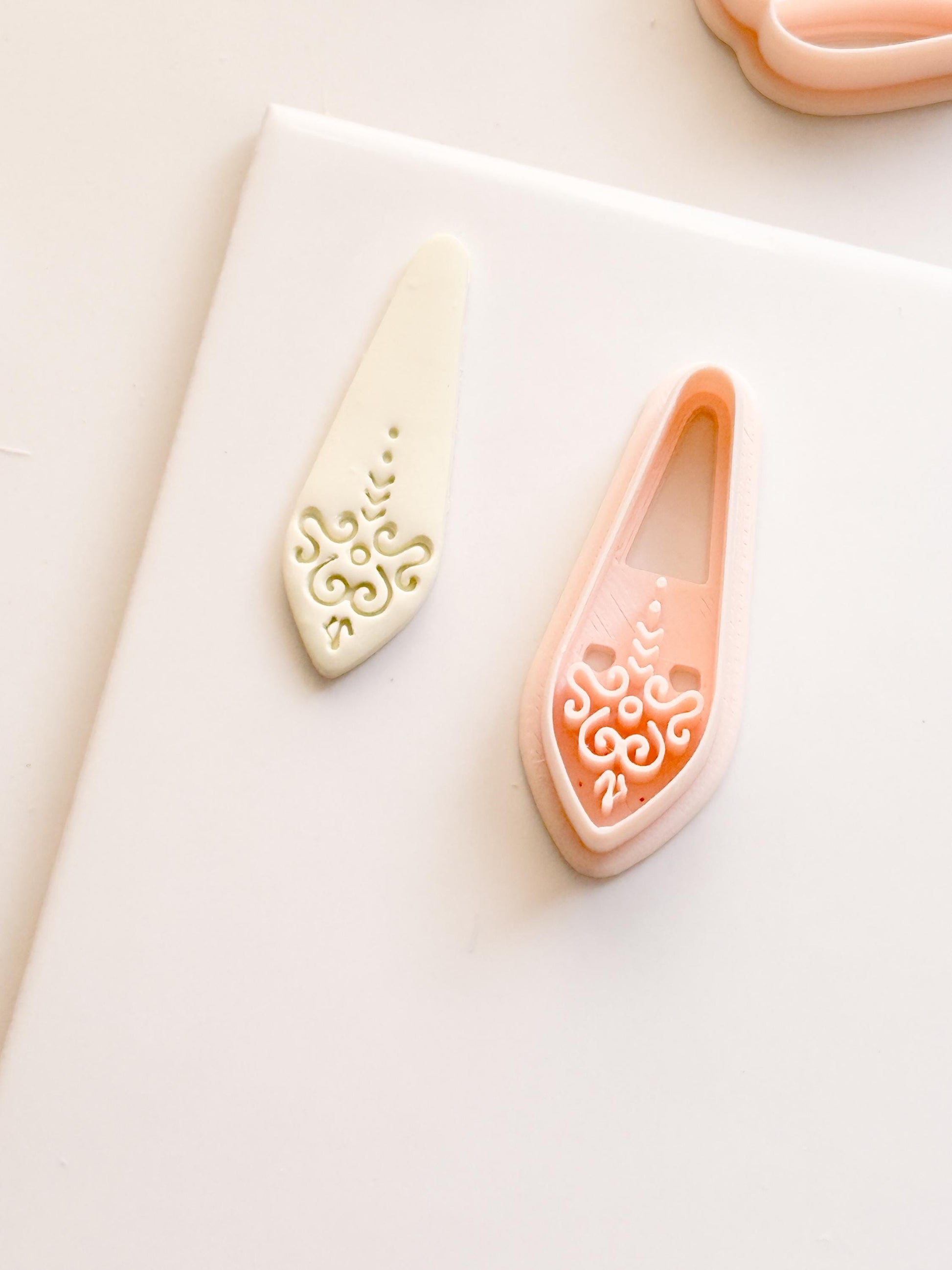 Ornate Long Drop Polymer Clay Cutter Swirl Engraved Shape for Statement Earrings & Jewelry