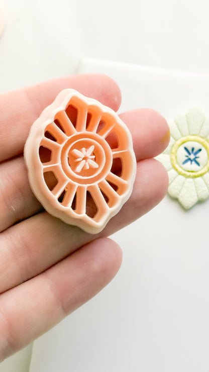 Polymer Clay Floral Medallion Cutter Sunburst Petal Design