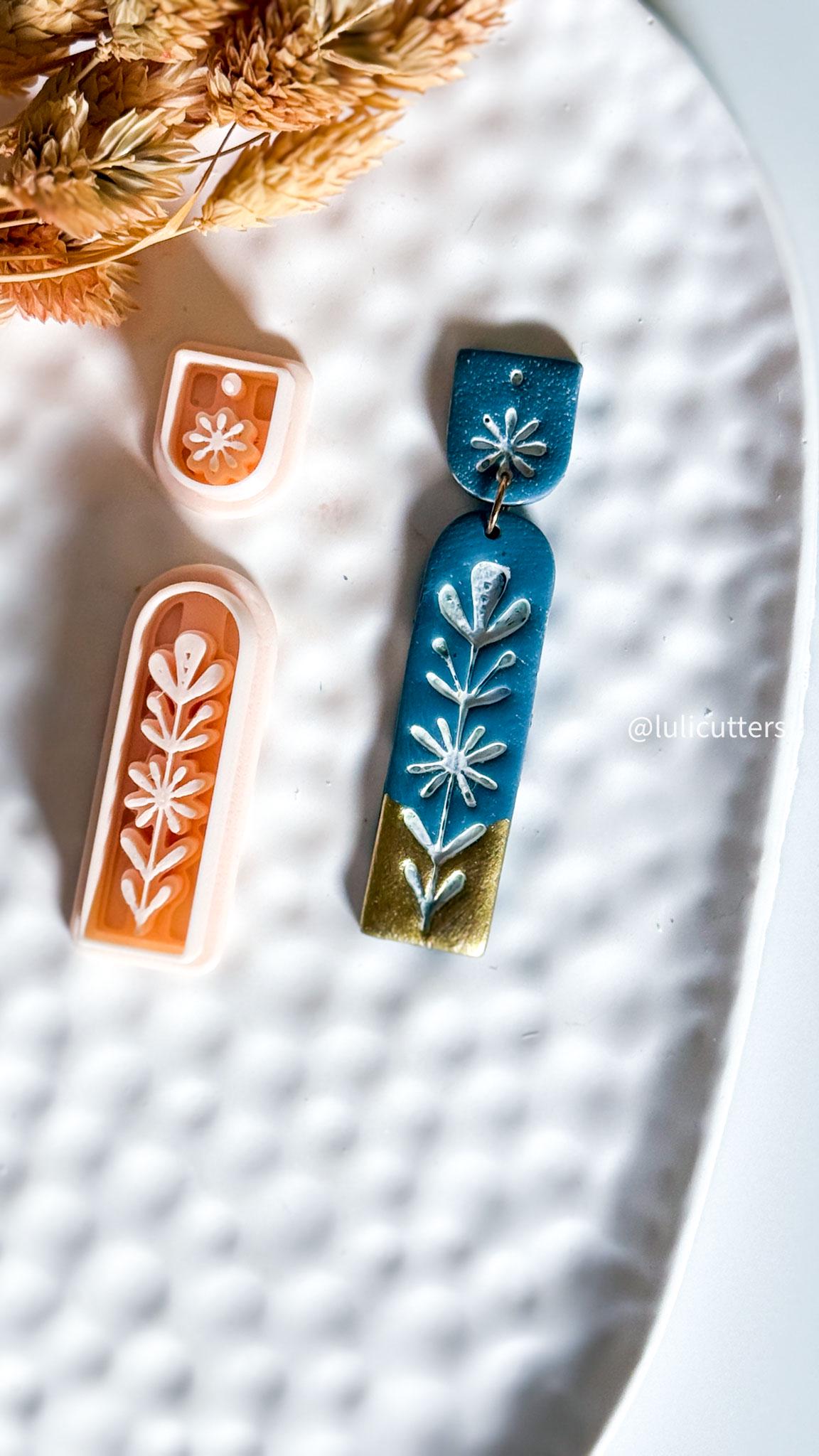 Nordic Floral Polymer Clay Cutter Long Bar Dangle Earring Jewelry Tool