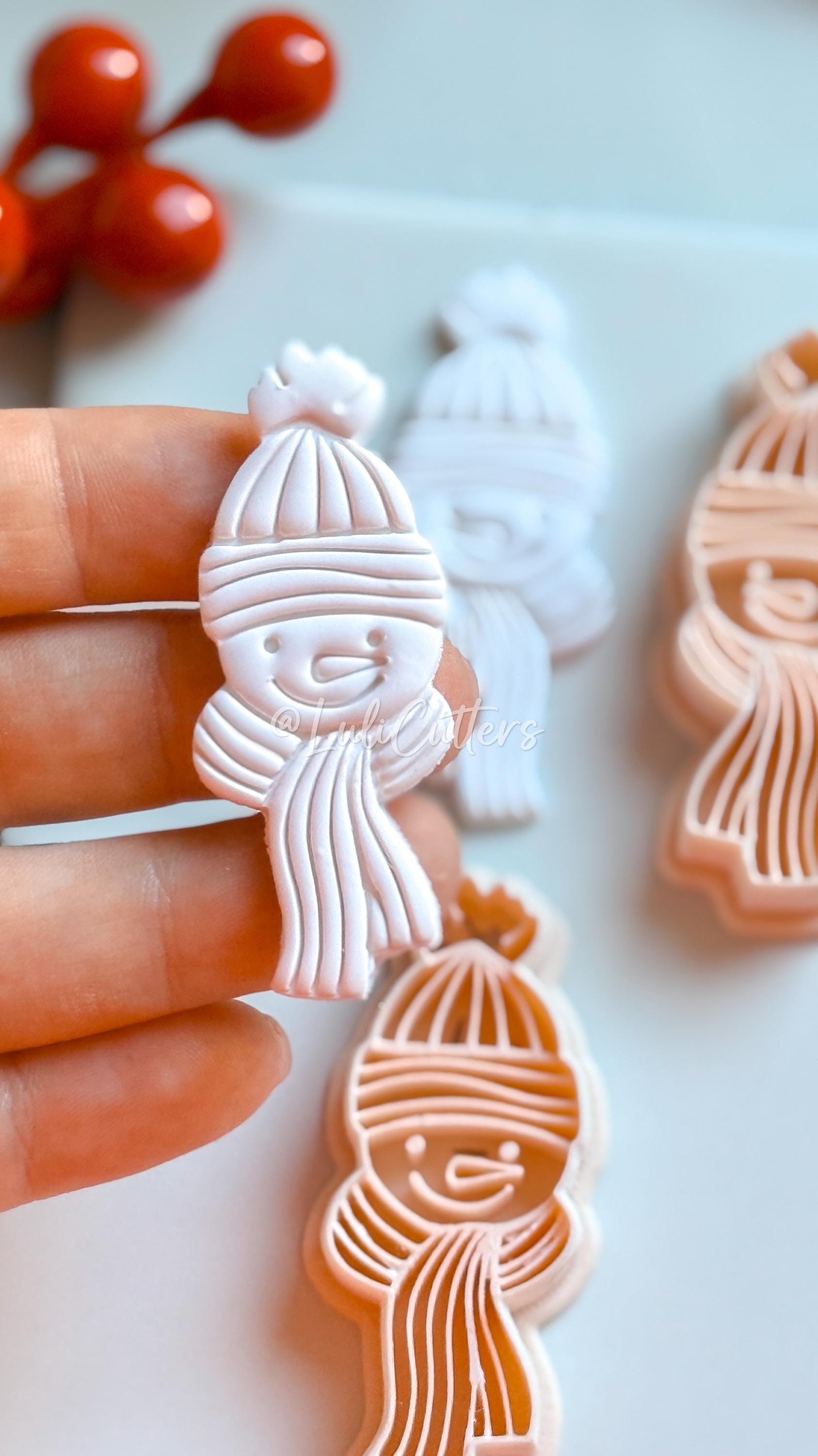 Snowman Clay Cutter: Beanie and Scarf Polymer Clay Embosser