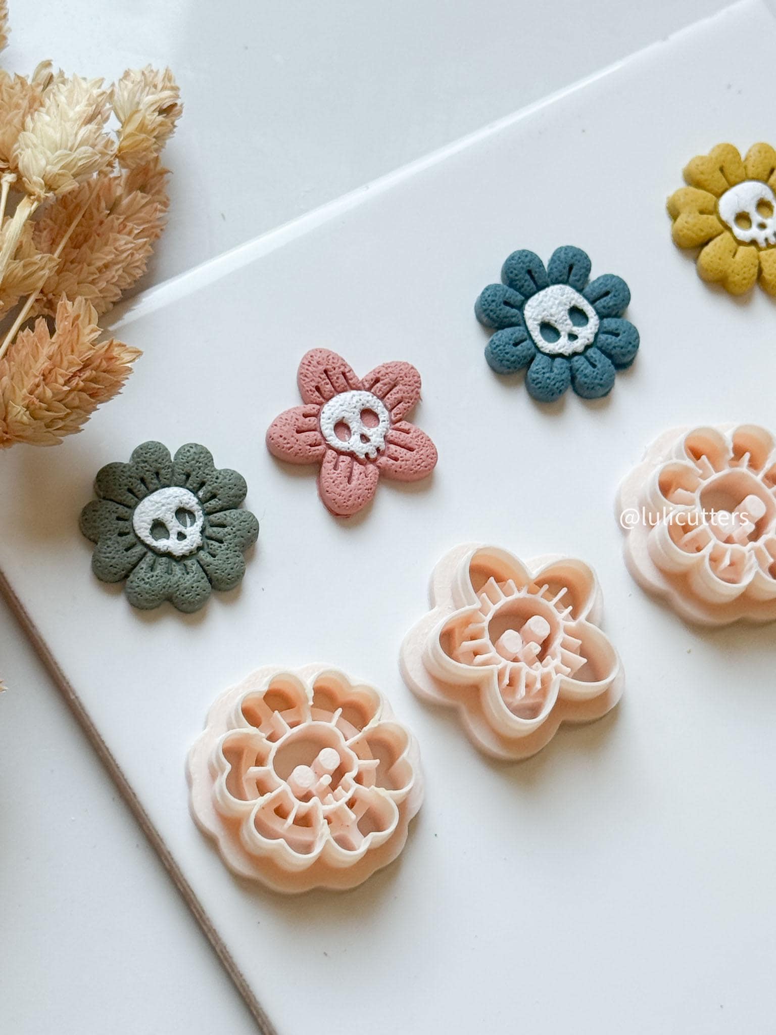 Halloween Skull Flower Clay Earring Cutter Set Spooky Floral Jewelry Tools