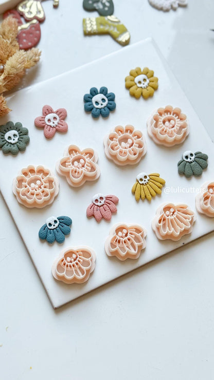 Halloween Skull Flower Clay Earring Cutter Set Spooky Floral Jewelry Tools