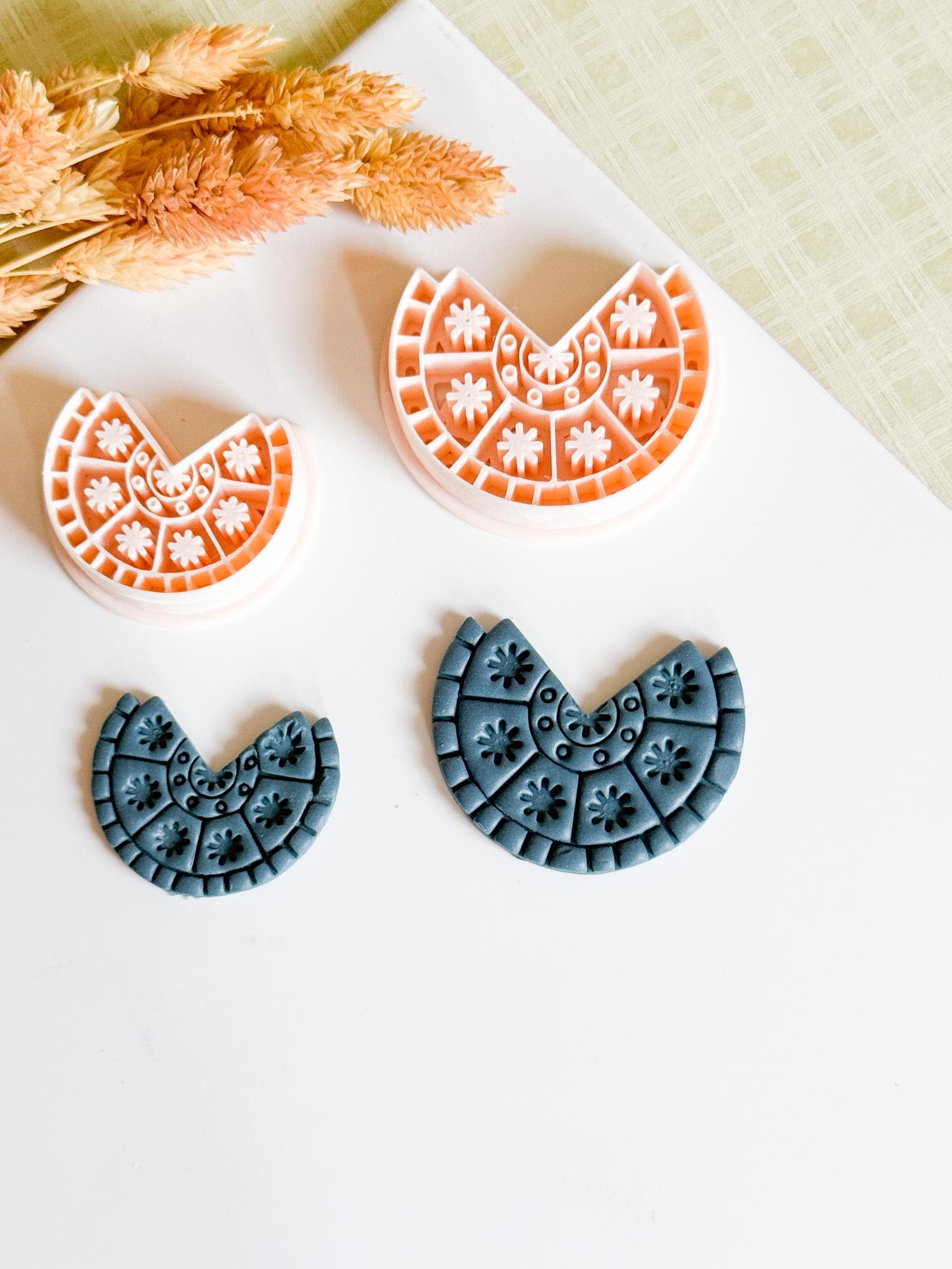 Boho Half Circle Polymer Clay Cutter Floral Pattern Earring Cutter