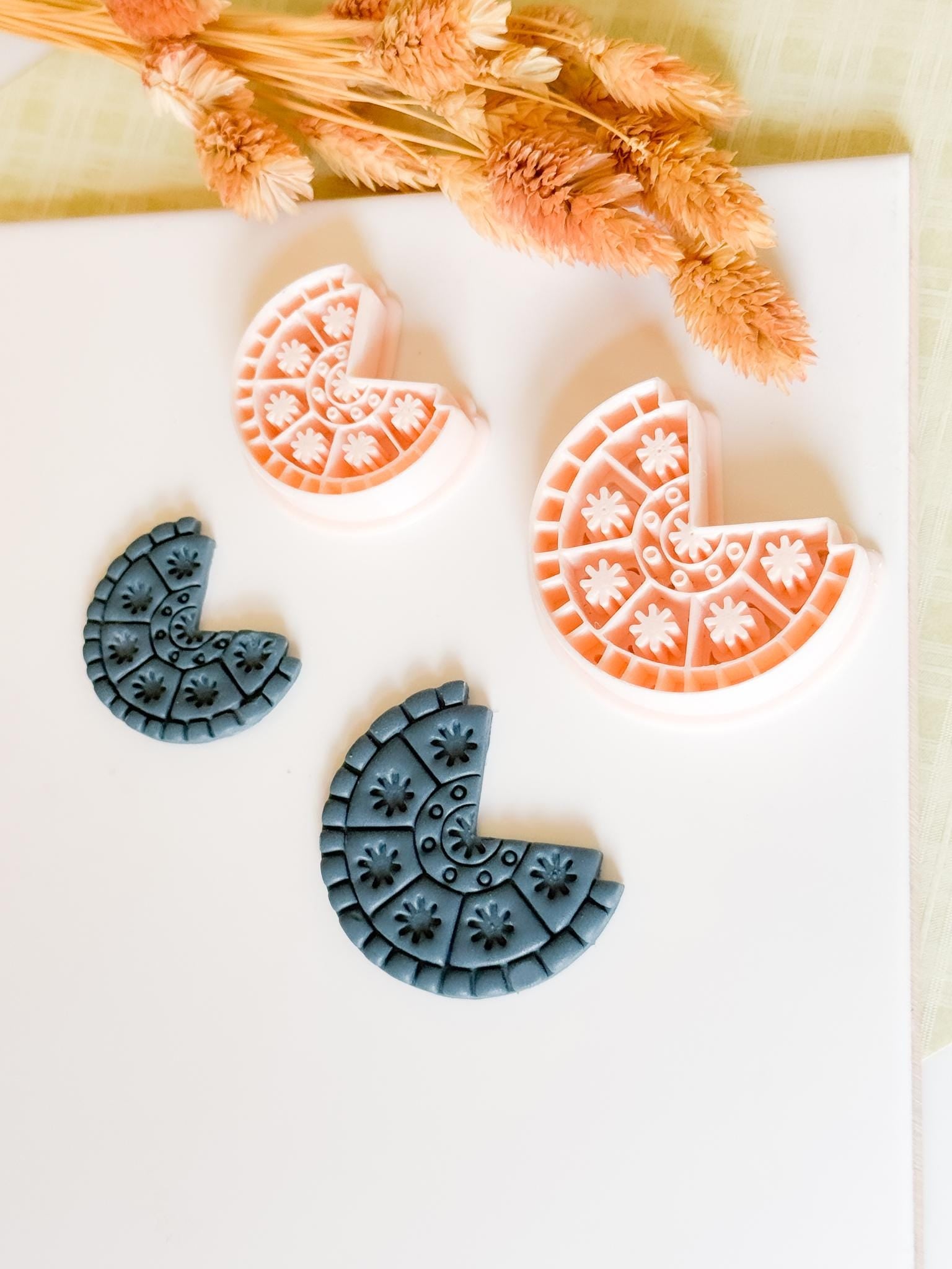 Boho Half Circle Polymer Clay Cutter Floral Pattern Earring Cutter